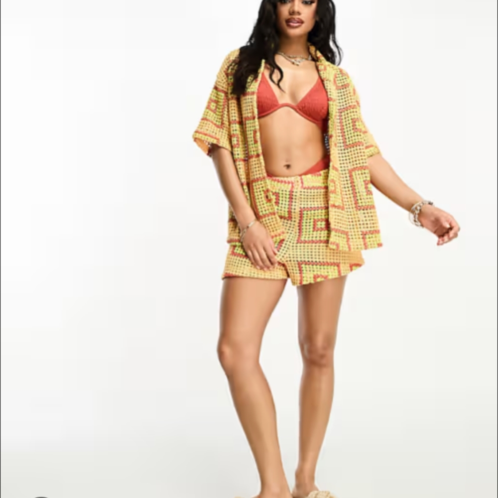 Asos Red and Yellow Geometric Beach Cover Up